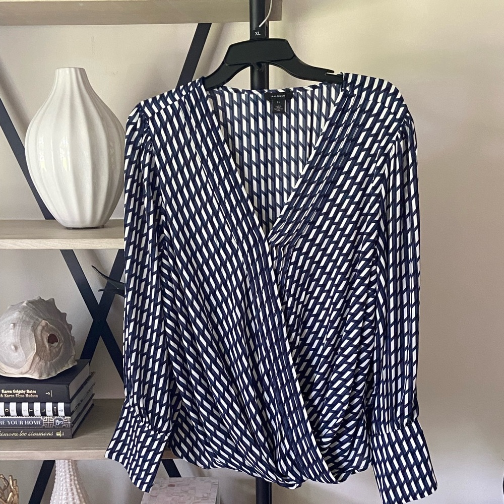 NWT Navy and White Women's Wrap Top